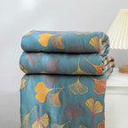 Coperta reversibile in cotone con motivo a foglie di ginkgo per camera da letto