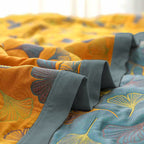 Coperta reversibile in cotone con motivo a foglie di ginkgo per camera da letto