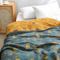 Coperta reversibile in cotone con motivo a foglie di ginkgo per camera da letto