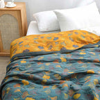 Coperta reversibile in cotone con motivo a foglie di ginkgo per camera da letto