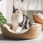 Cuccia per animali domestici in bambù intrecciato con bordi rialzati