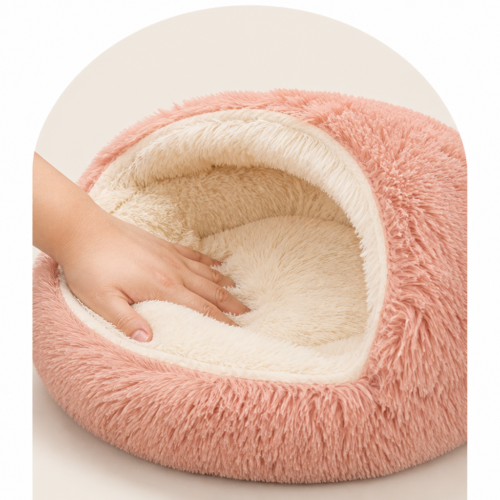 Cuccia semi-chiusa in peluche per animali domestici (cuscino rimovibile e lavabile)