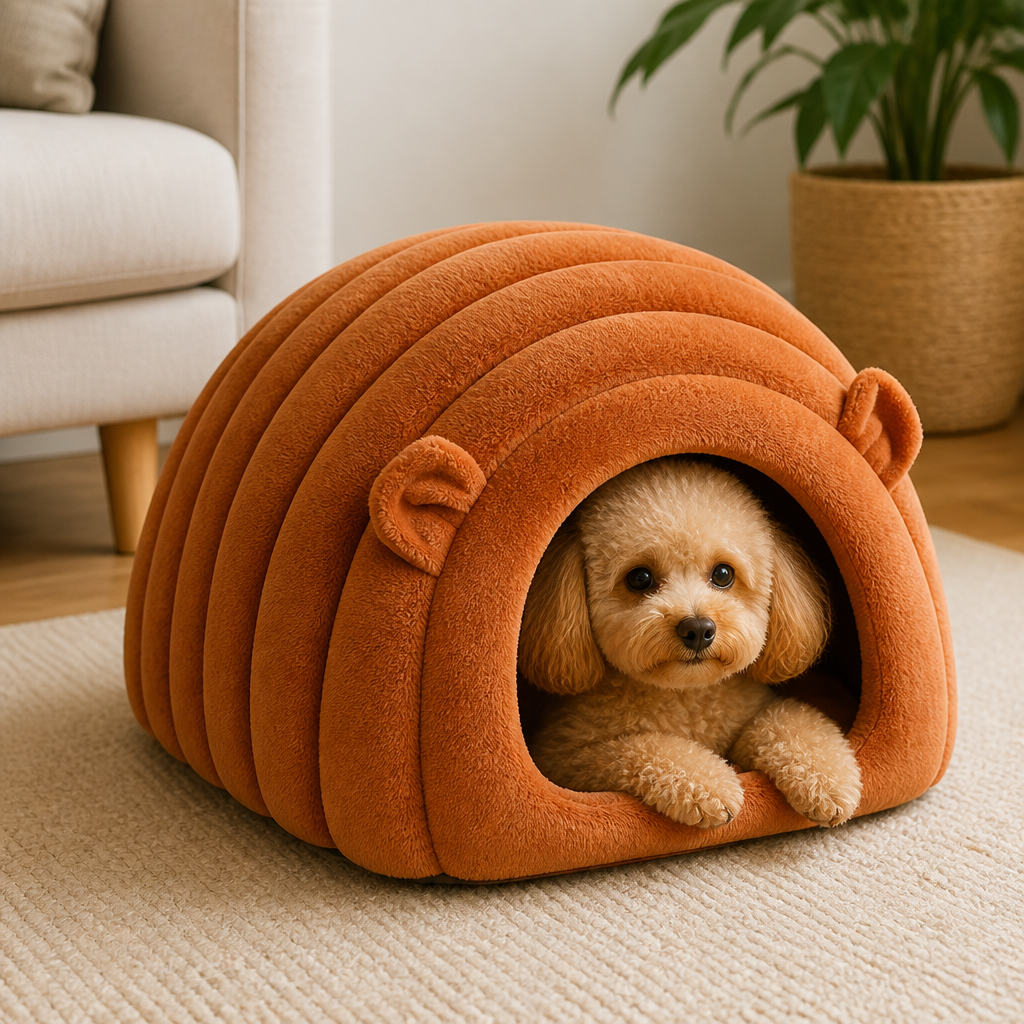Cuccia semi-chiusa in peluche sherpa per animali domestici