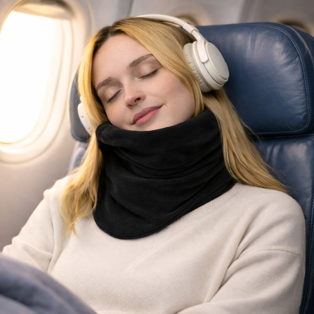 Cuscino da viaggio per collo con supporto avvolgente per aereo e auto