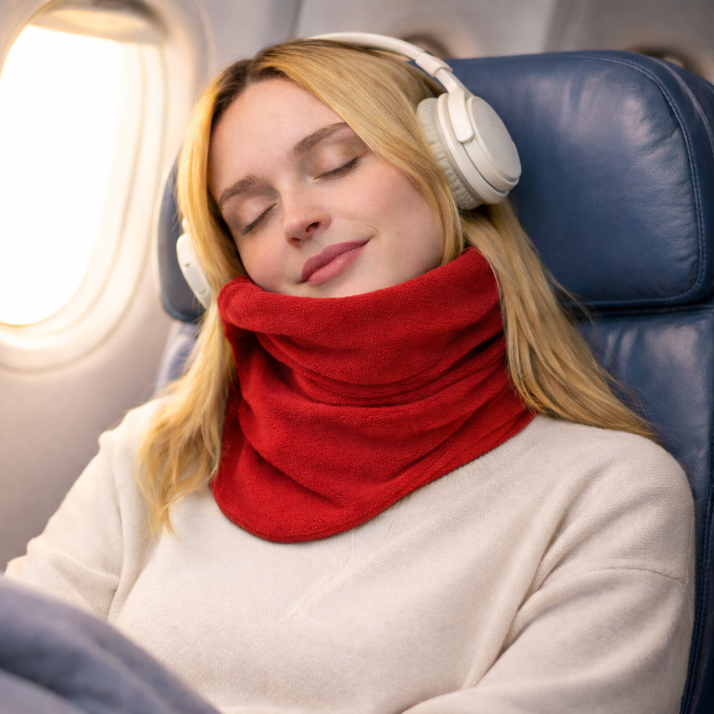 Cuscino da viaggio per collo con supporto avvolgente per aereo e auto