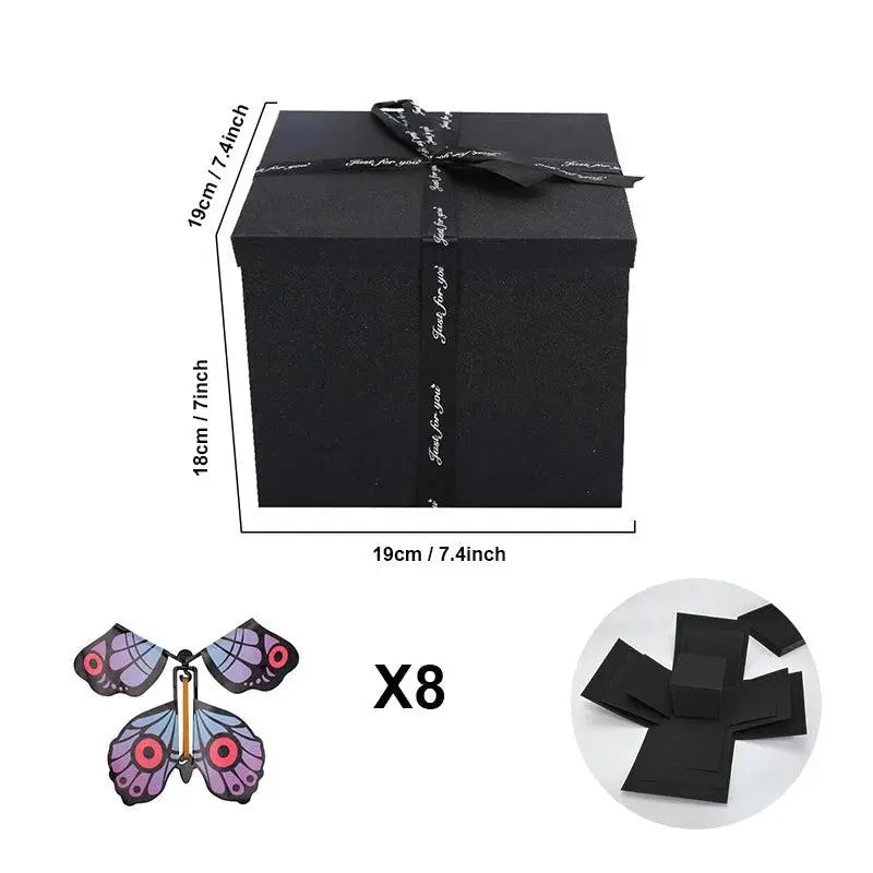 Explosion box regalo personalizzata con scomparto segreto e 8 farfalle in omaggio