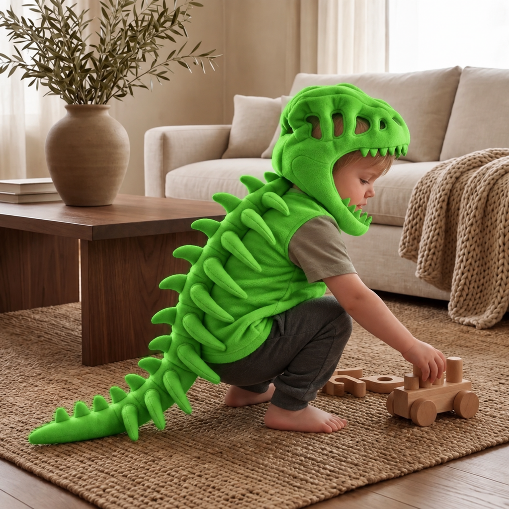 Felpa con cappuccio a dinosauro con scheletro per bambini – Costume con colonna vertebrale