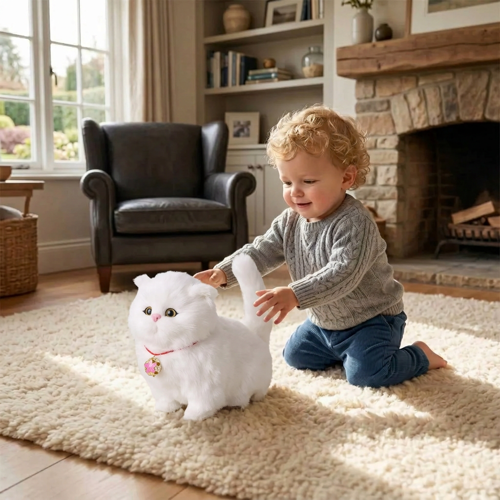 Gattino robot interattivo realistico tigrato, gatto robot che cammina e miagola