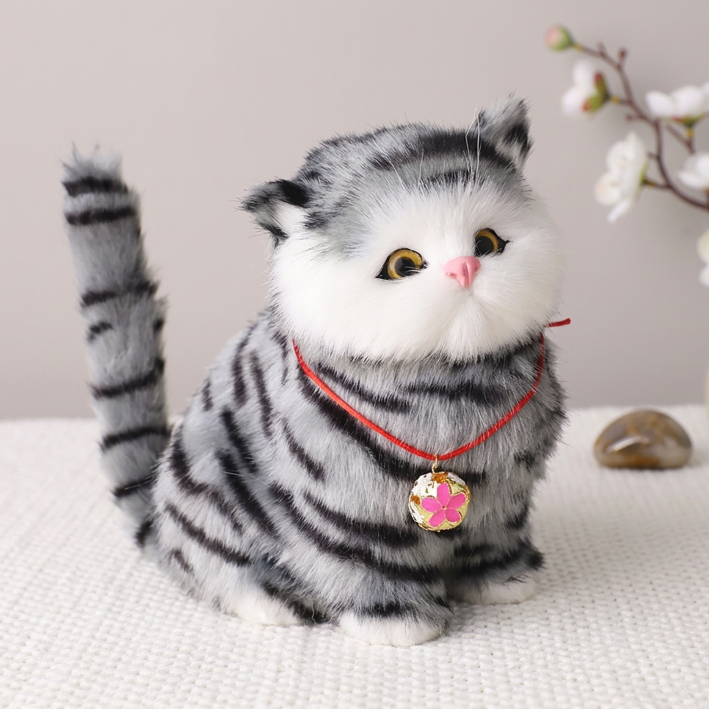 Gattino robot interattivo realistico tigrato, gatto robot che cammina e miagola