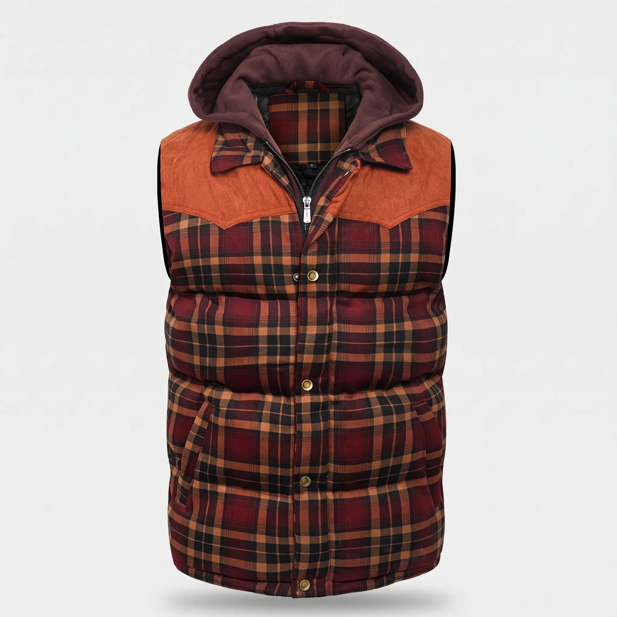 Gilet da uomo imbottito con cappuccio a quadri tartan