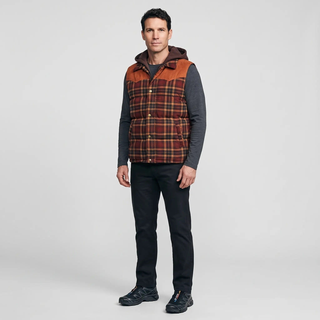 Gilet da uomo imbottito con cappuccio a quadri tartan