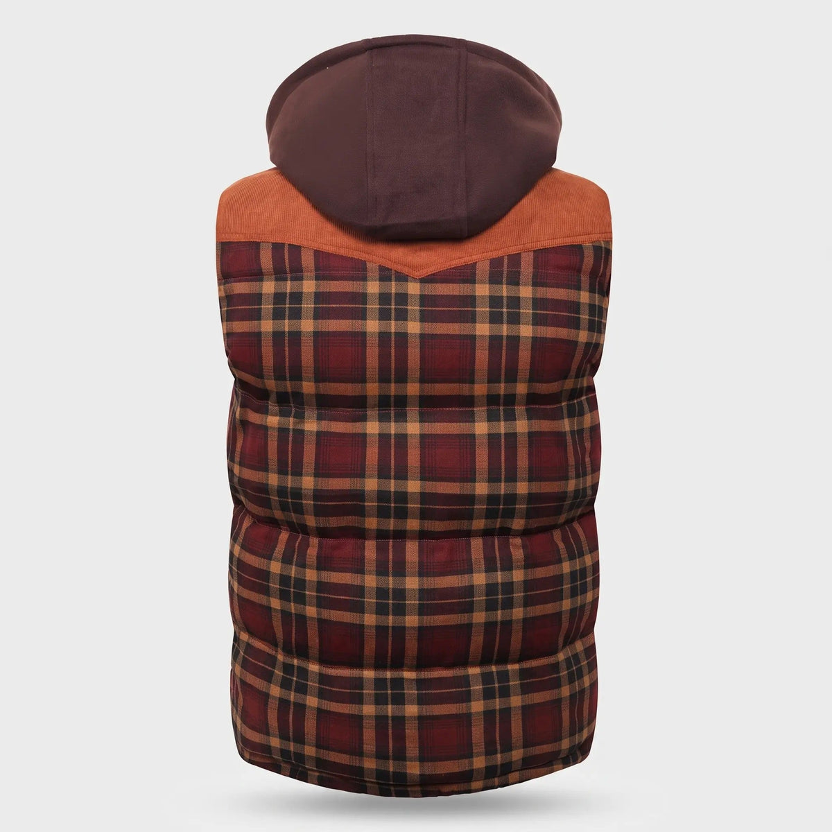 Gilet da uomo imbottito con cappuccio a quadri tartan