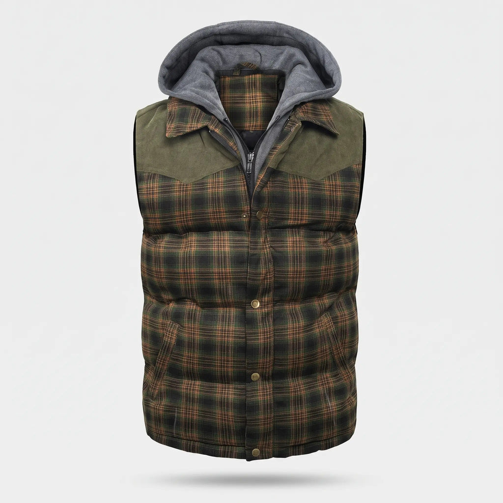 Gilet da uomo imbottito con cappuccio a quadri tartan