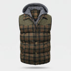 Gilet da uomo imbottito con cappuccio a quadri tartan