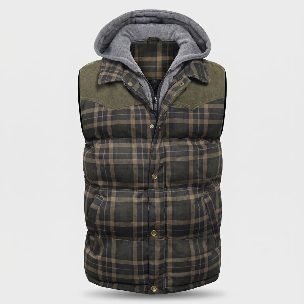 Gilet da uomo imbottito con cappuccio a quadri tartan