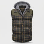 Gilet da uomo imbottito con cappuccio a quadri tartan