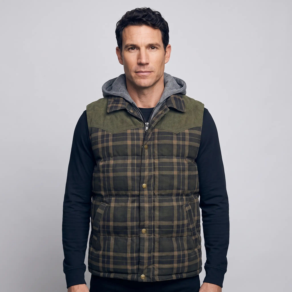 Gilet da uomo imbottito con cappuccio a quadri tartan