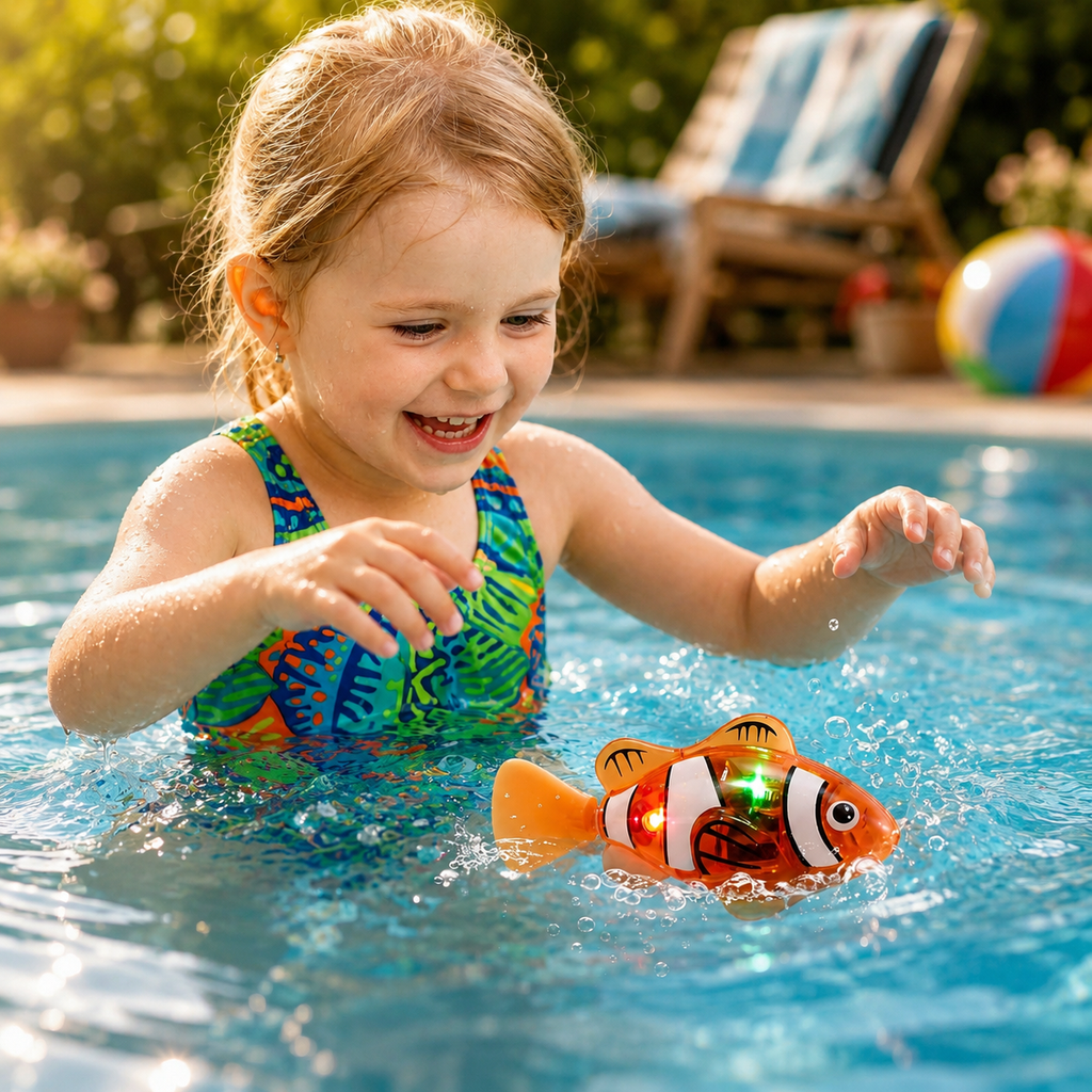 Giocattolo da bagno interattivo per bambini pesce galleggiante LED