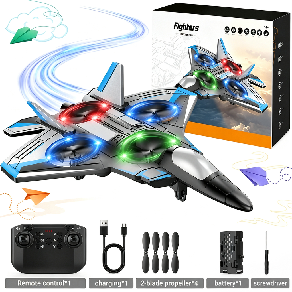 Giocattolo volante radiocomandato | Loop 360° e luci LED | Resistente agli urti | JetGlow