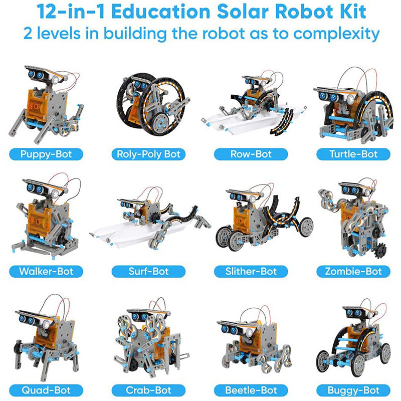 Kit robot solare STEM per bambini – gioco di costruzione fai da te 12 in 1 e 13 in 1