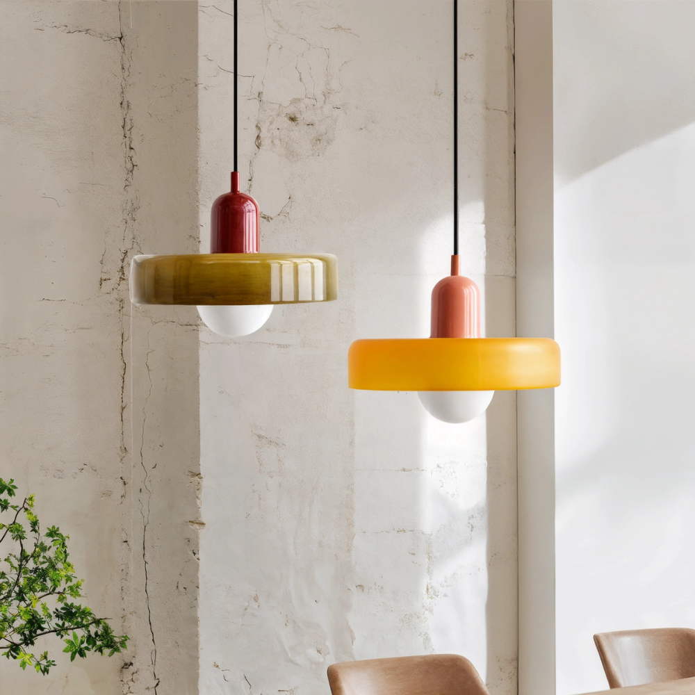 Lampada da soffitto Fjolyn in vetro colorato stile Bauhaus