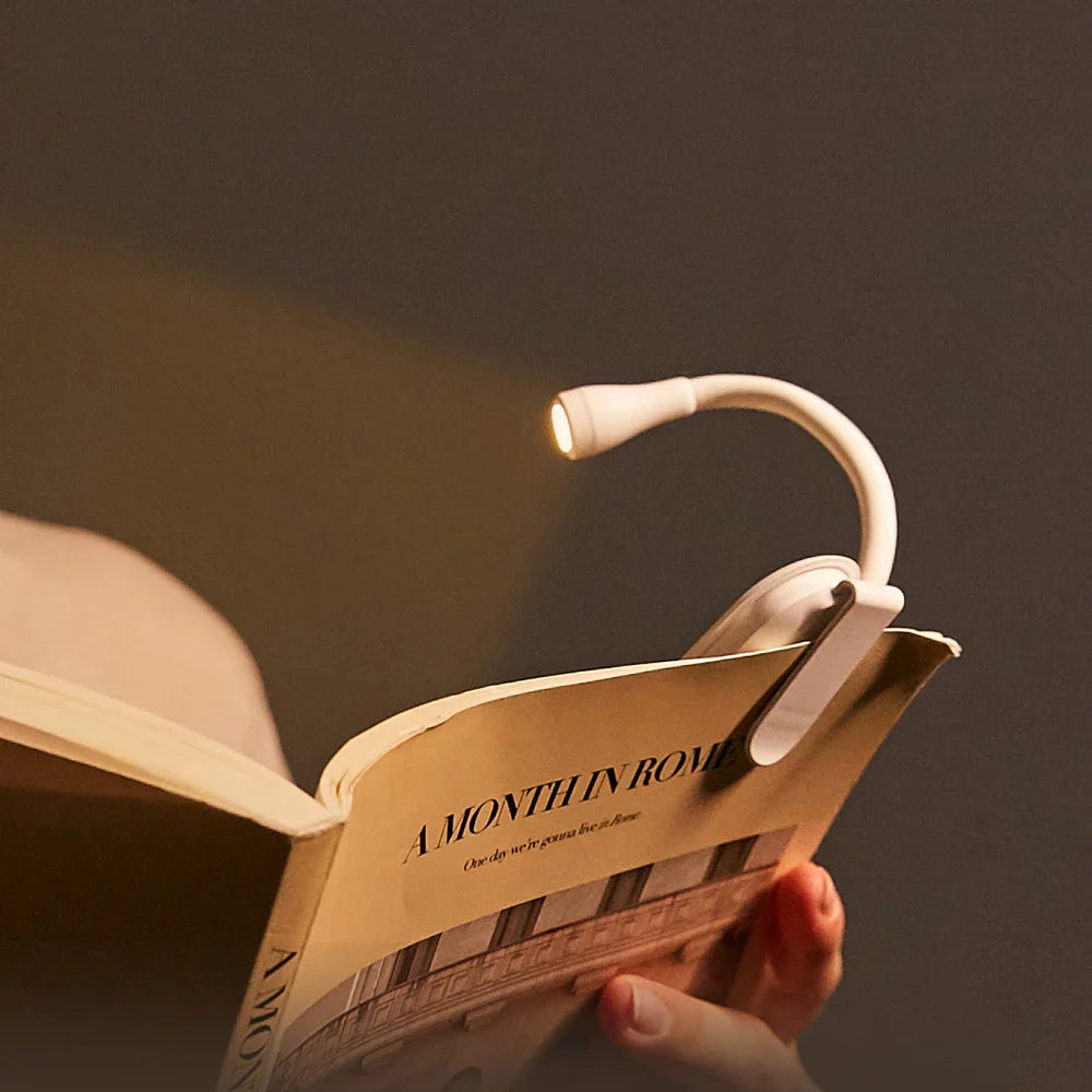 Luce da lettura con braccio flessibile e clip a molla, ricaricabile USB