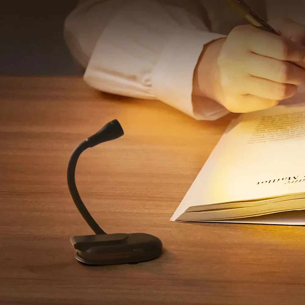 Luce da lettura con braccio flessibile e clip a molla, ricaricabile USB