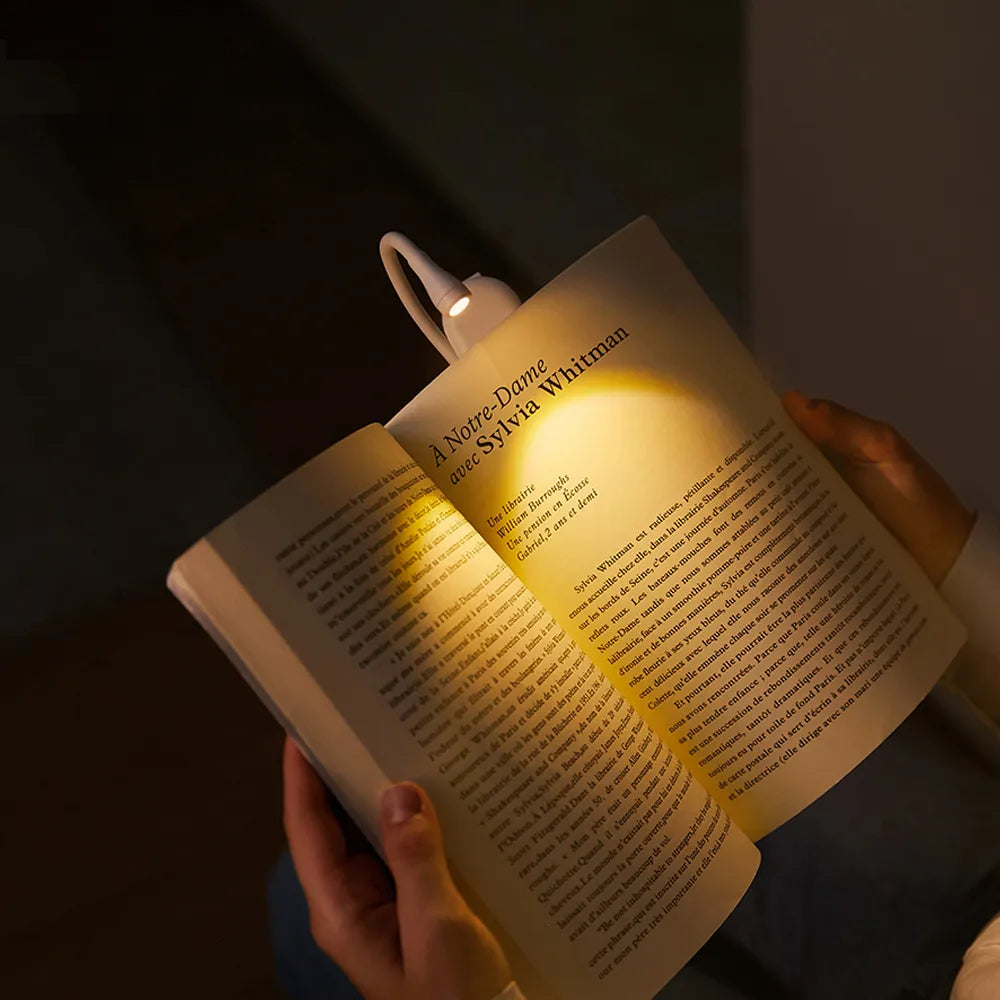 Luce da lettura con braccio flessibile e clip a molla, ricaricabile USB