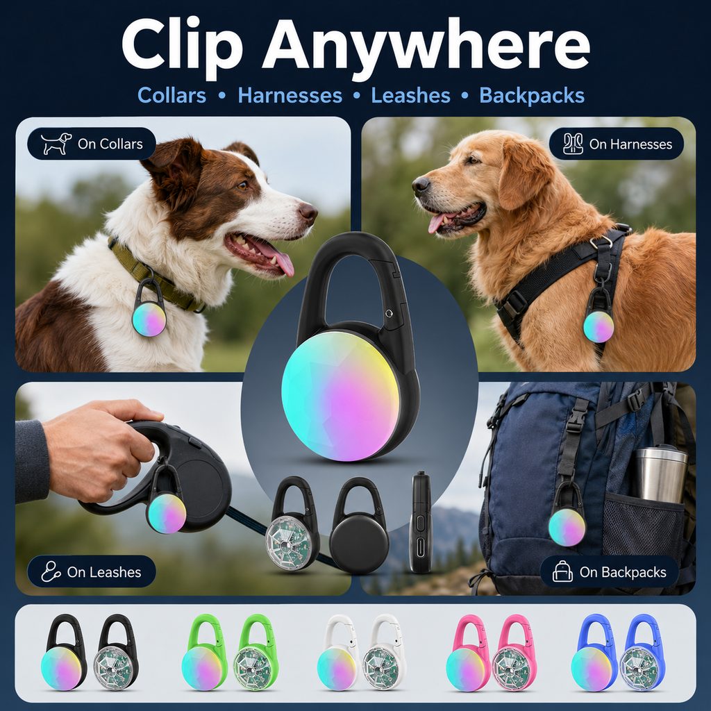 Luce LED di sicurezza ricaricabile con clip per cani per passeggiate notturne