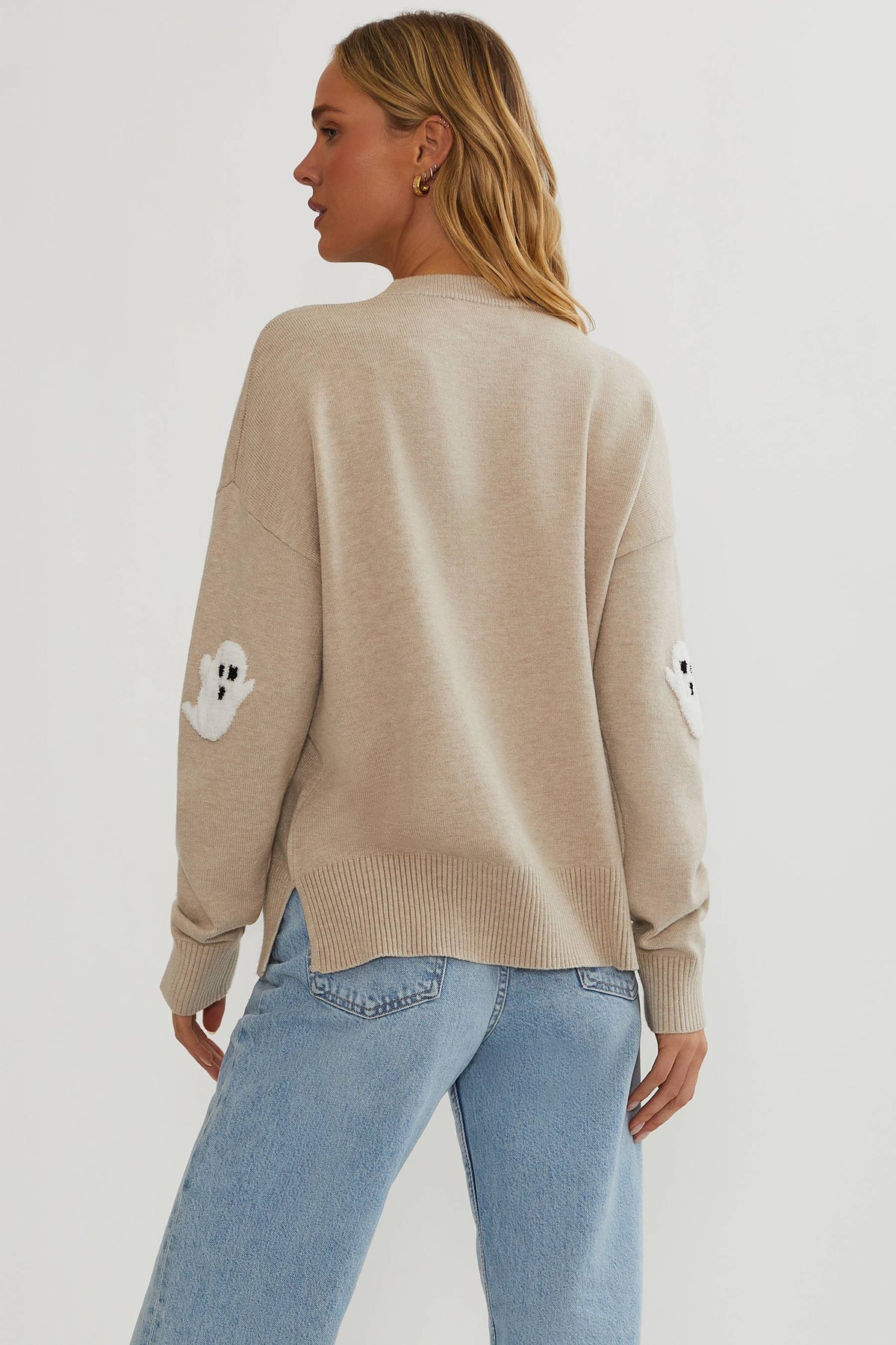 Maglione da donna in maglia con applicazioni fantasma – Maglione a maniche lunghe
