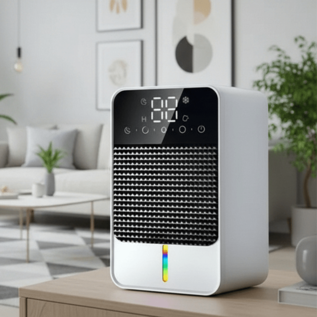 Mini deumidificatore per scantinato e camera da letto con pannello touch LED, serbatoio da 1,5 l e tubo di scarico