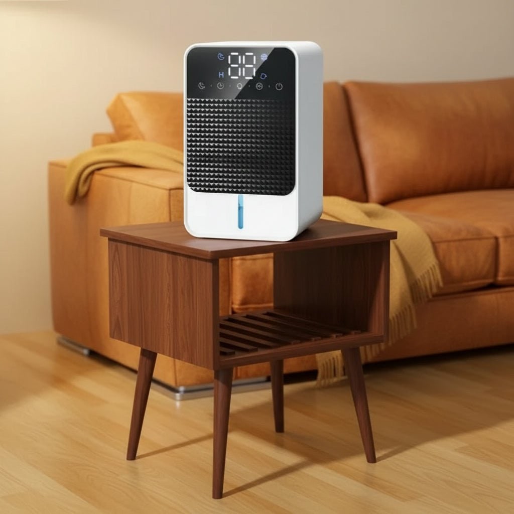 Mini deumidificatore per scantinato e camera da letto con pannello touch LED, serbatoio da 1,5 l e tubo di scarico