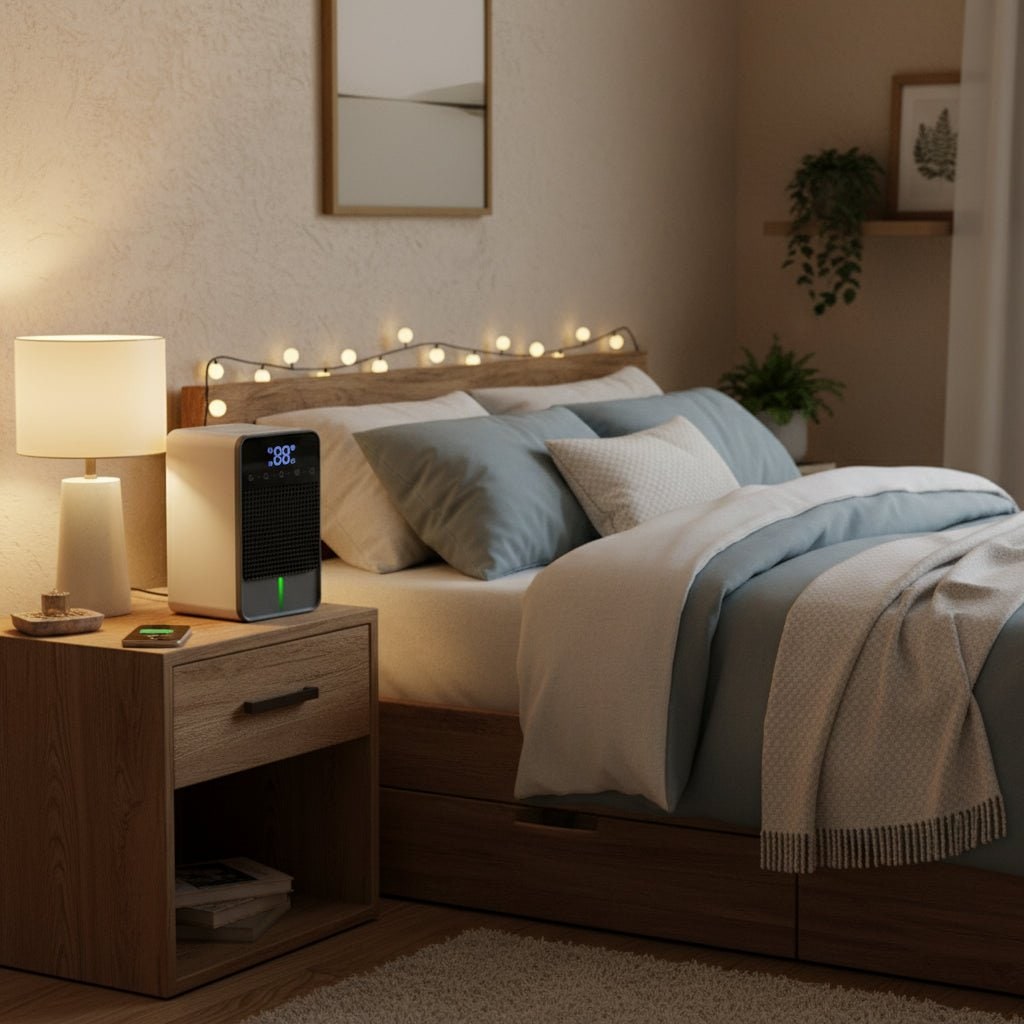 Mini deumidificatore per scantinato e camera da letto con pannello touch LED, serbatoio da 1,5 l e tubo di scarico