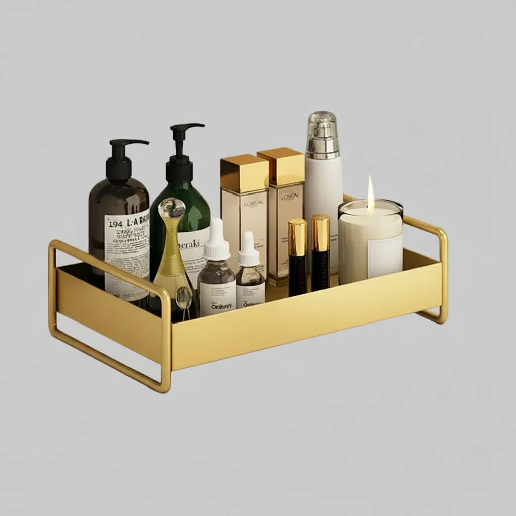 Organizer per cosmetici a doppio ripiano in metallo con finitura oro