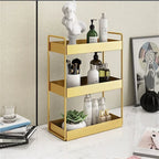 Organizer per cosmetici a doppio ripiano in metallo con finitura oro