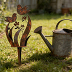 Paletto da giardino con silhouette di uccelli e fiori, finitura ferro invecchiato