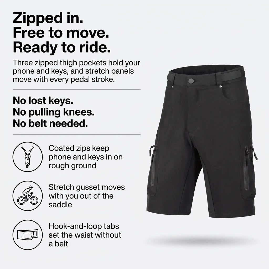 Pantaloncini MTB da uomo con tasche cargo con zip