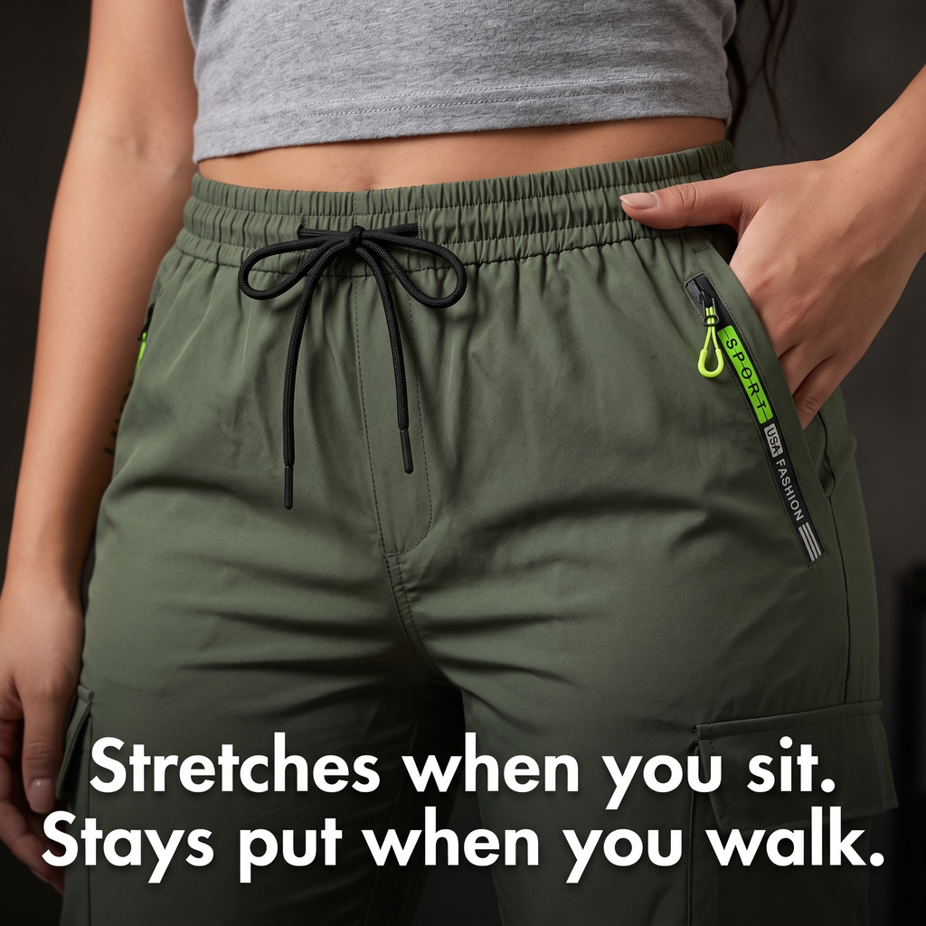 Pantaloni cargo da donna con elastico in vita