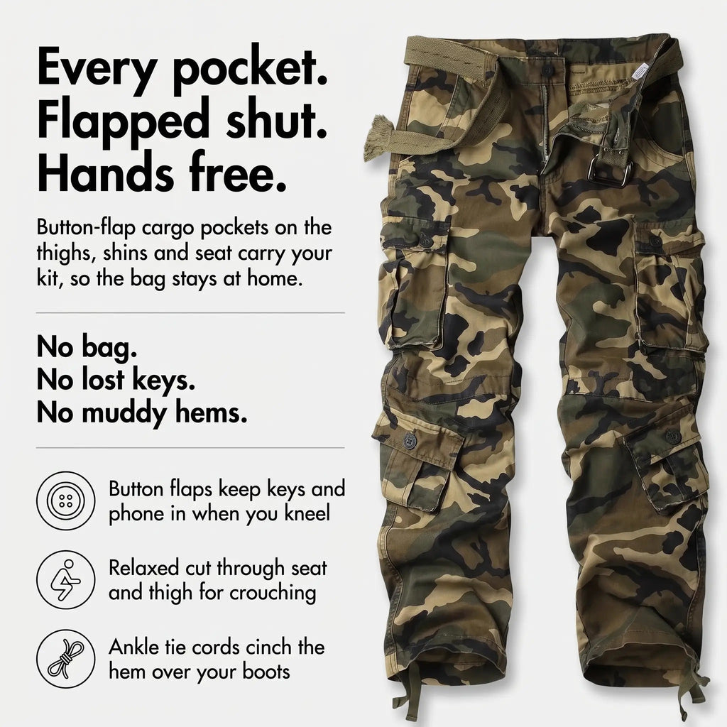 Pantaloni cargo mimetici da uomo - Pantaloni combat - 8 tasche vestibilità comoda