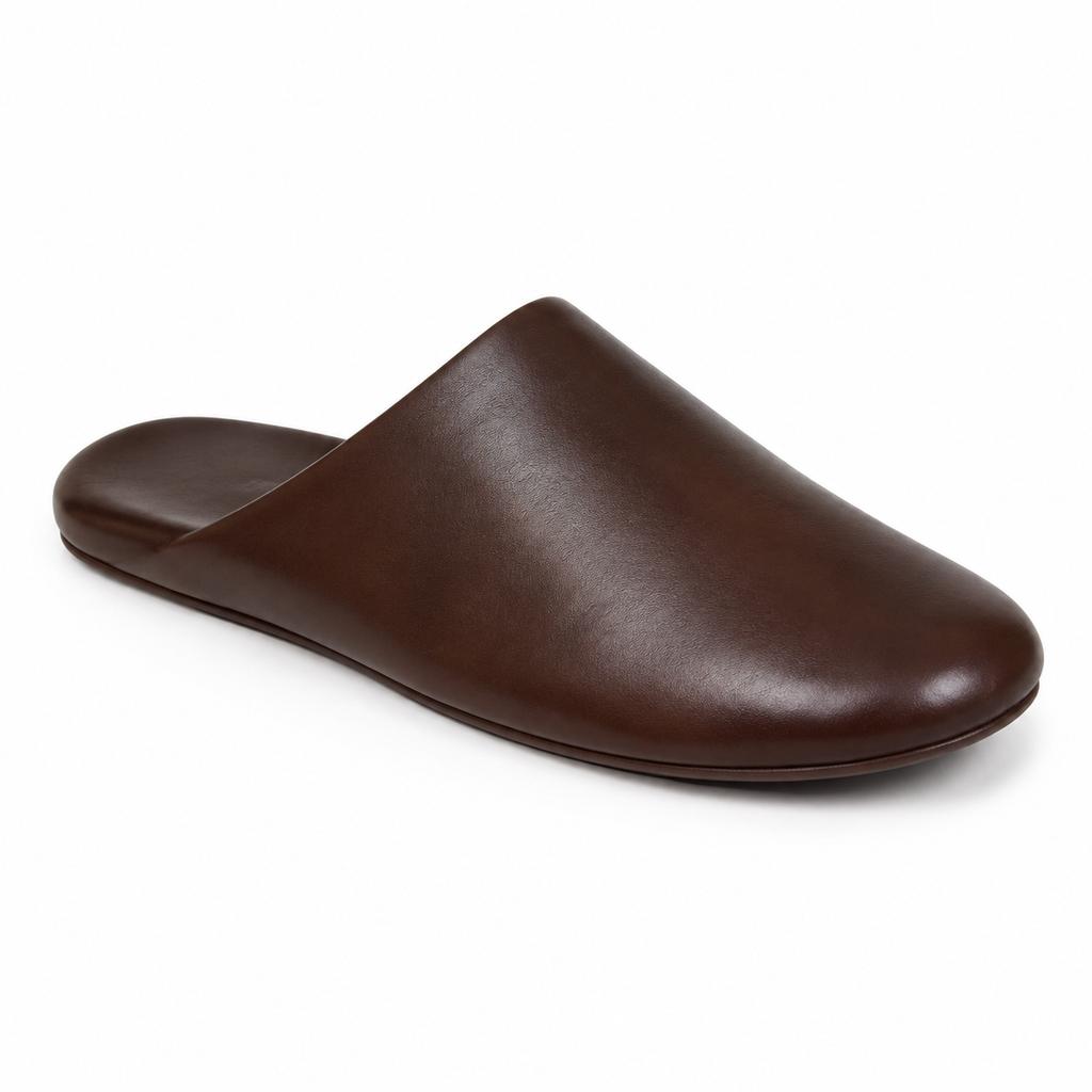 Pantofole uomo marroni scure slip-on con suola rigida