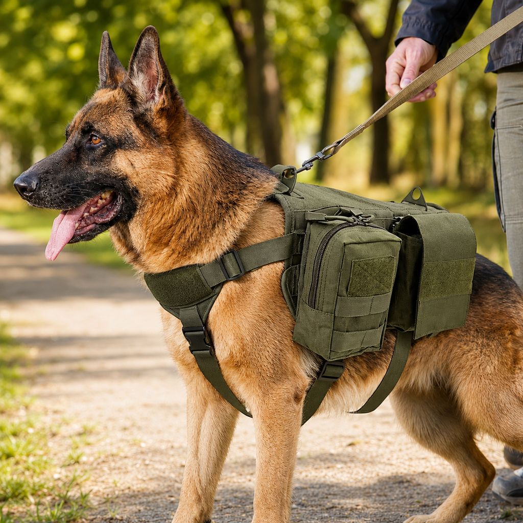 Pettorina tattica con zaino per cane per escursioni e passeggiate quotidiane – tasche rimovibili per attrezzatura e migl