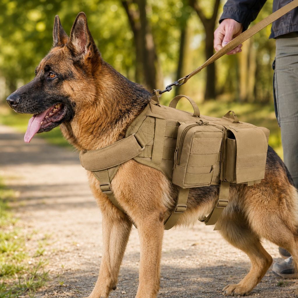 Pettorina tattica con zaino per cane per escursioni e passeggiate quotidiane – tasche rimovibili per attrezzatura e migl