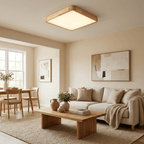 Plafoniera LED geometrica in legno a filo soffitto