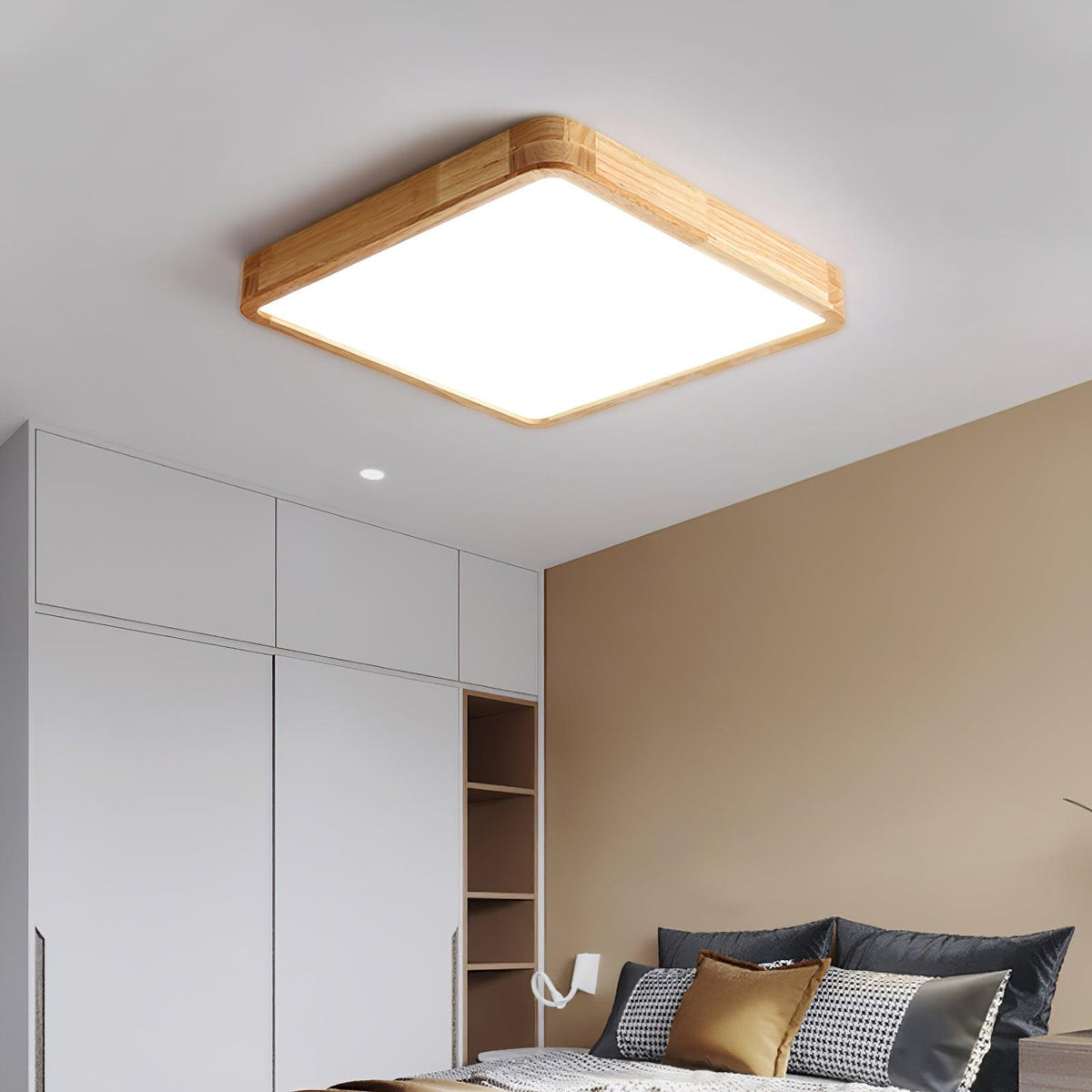 Plafoniera LED geometrica in legno a filo soffitto