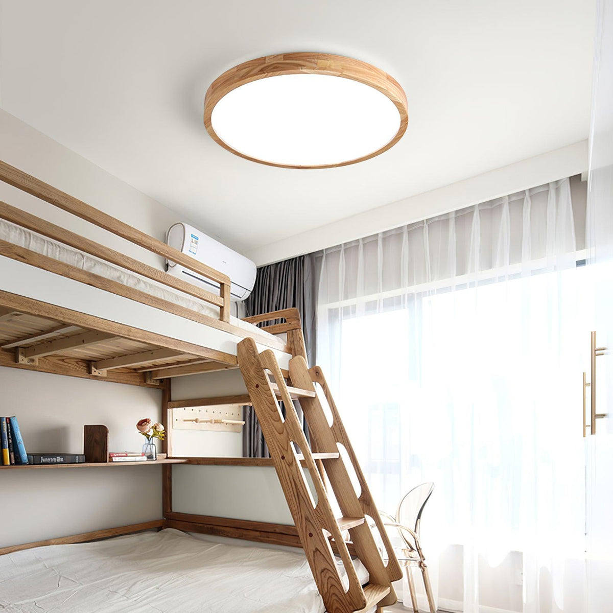 Plafoniera LED geometrica in legno a filo soffitto