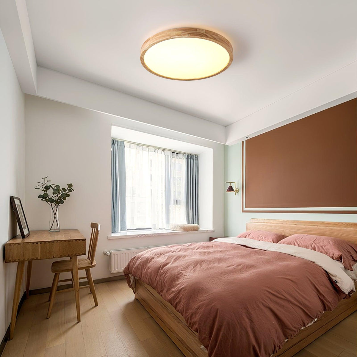 Plafoniera LED geometrica in legno a filo soffitto