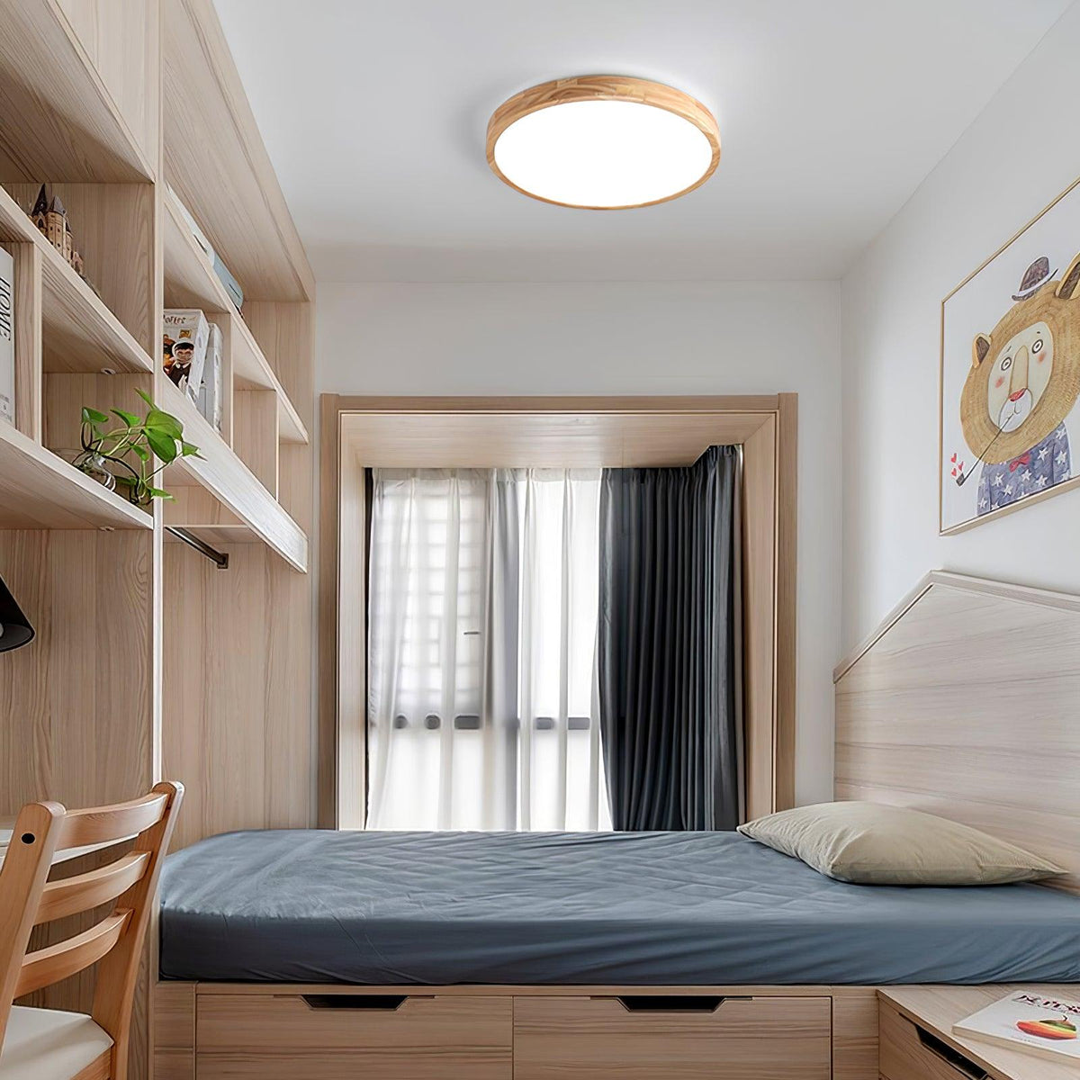 Plafoniera LED geometrica in legno a filo soffitto