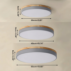Plafoniera rotonda a filo soffitto con finitura in legno