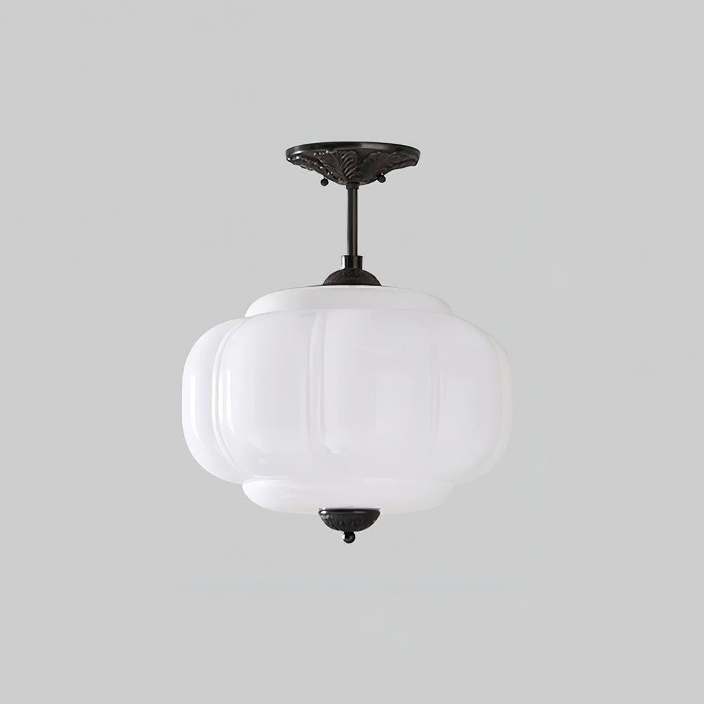 Plafoniera vintage in vetro con dettagli in ottone, elegante lampada a soffitto