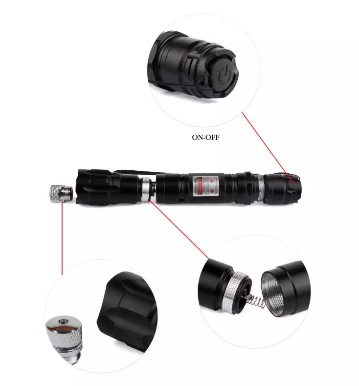 Puntatore laser rosso ricaricabile con set torcia multiuso
